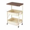 Mobile End Table with Storage Baskets 360-Degree Rotating Wheels Foldable