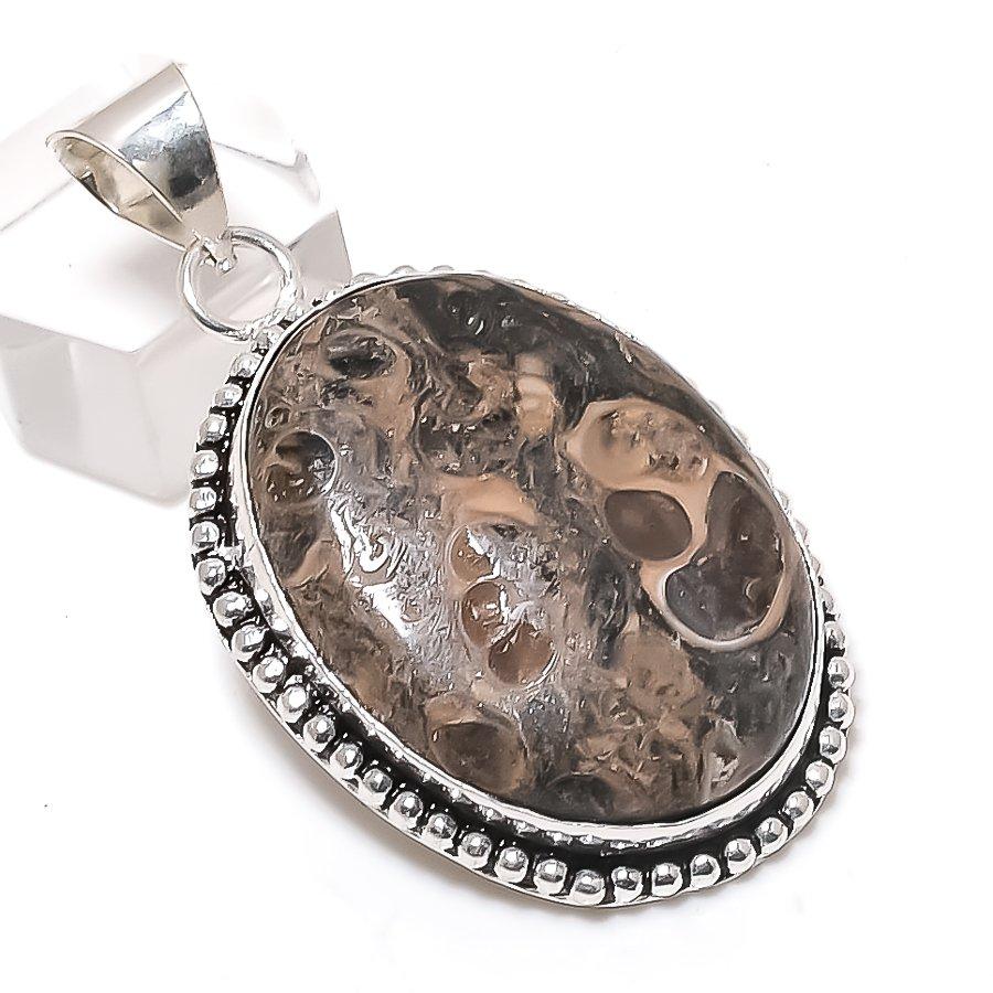 Natural Turritella Fossil 925 Sterling Silver Jewelry Pendant 2.13" v9O78