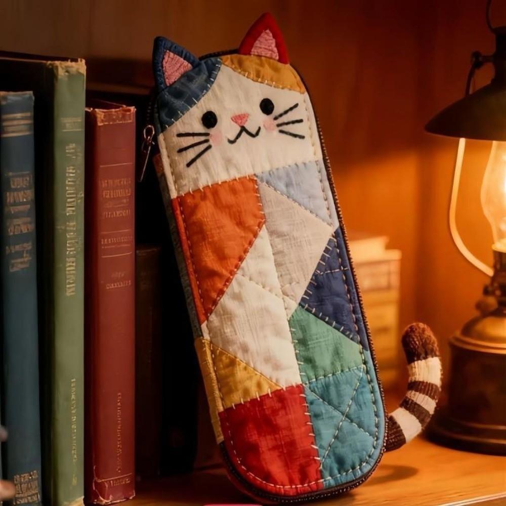 Cloth Cartoon Pen Bag Patchwork Stationery Storage Bag Fashion Cat Pencil Case  Office