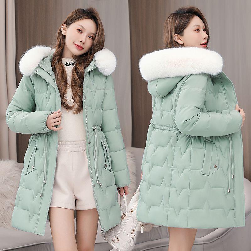 Winter Women New Elegant Parkas Midi Slim Fashion Korean Big Fur Collar Zipper Drawstring Classic All-match Warm Down Jacket