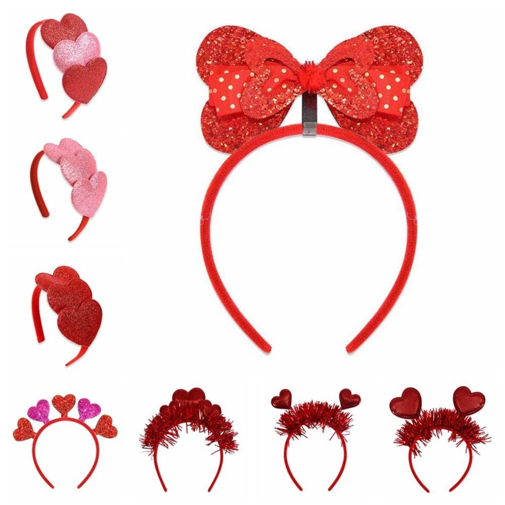 Plastic Valentine's Day Hair Hoop Sequins Shining Heart Hairband Red Heart Headband  Women