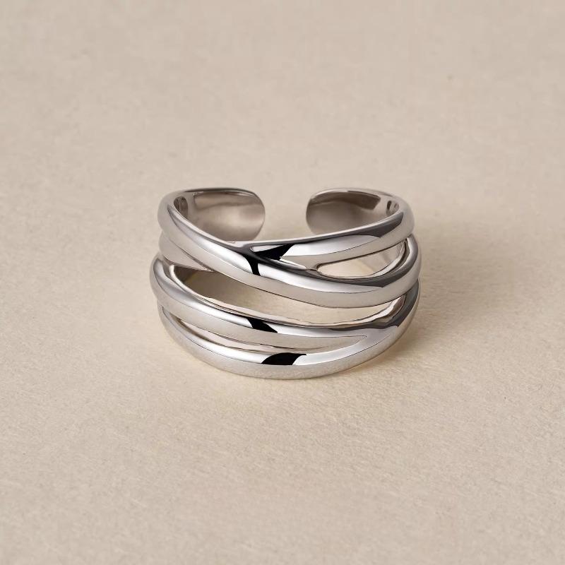 925 Sterling Silver Multi Layer Open Rings For Women Fashion Minimalist Irregular Line Cross Rings Statement Jewelry Party Gifts
