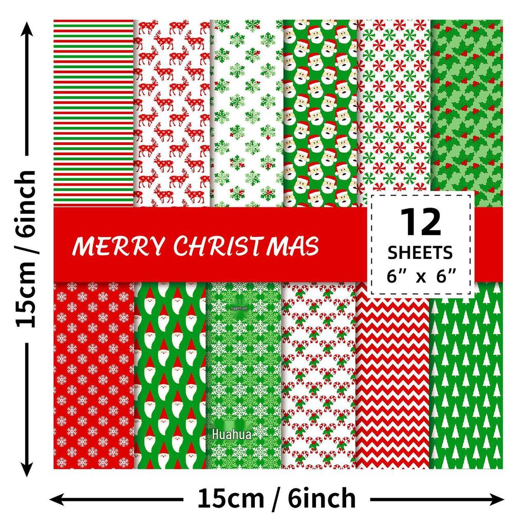 12-Sheet Christmas Journaling Paper Pack for DIY Photo Albums, Scrapbooks, and Crafts