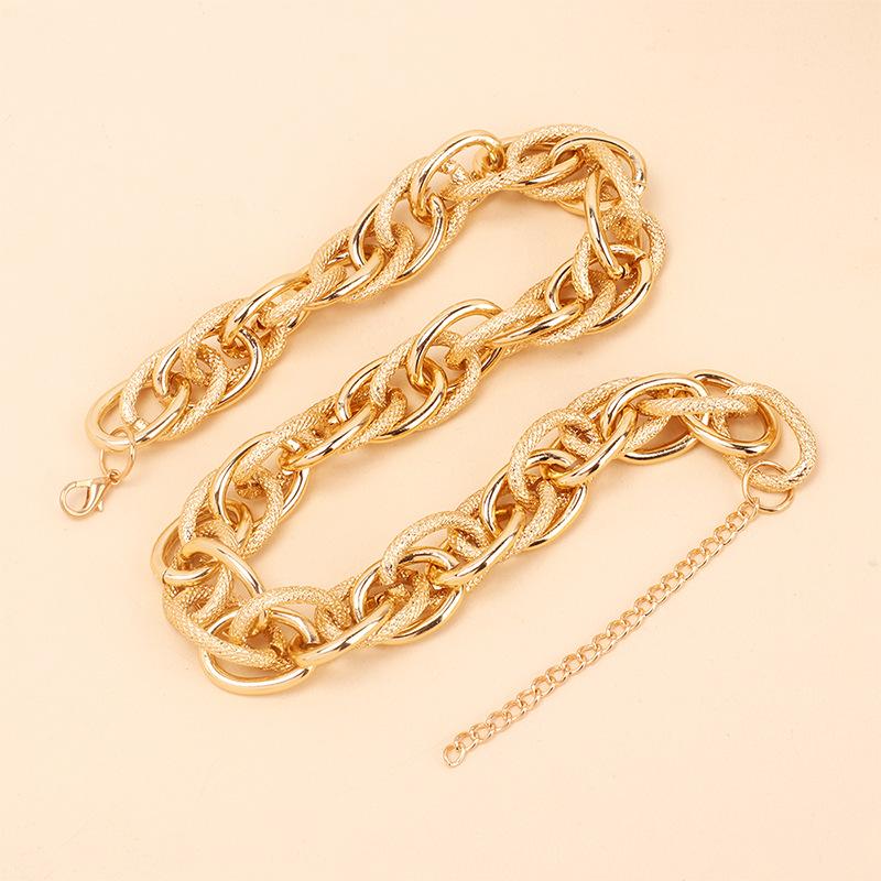 Gold exaggerated aluminum chain choker necklace bracelet combination set, niche jewelry