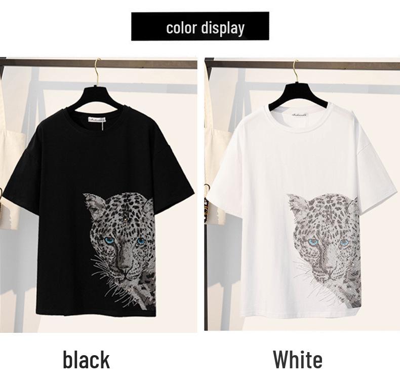 2024 Pure Cotton Women's Rhinestone Top - Mid-Length European Edition