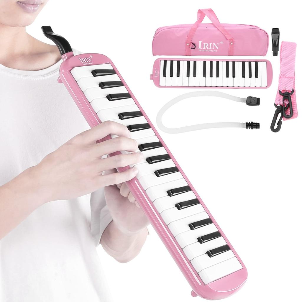 IRIN Melodic Cassette 32 Key Wind Instrument Pianica Melodica Piano Style Portable with Carrying Perfect for Beginners and Pink Bag, Practice,