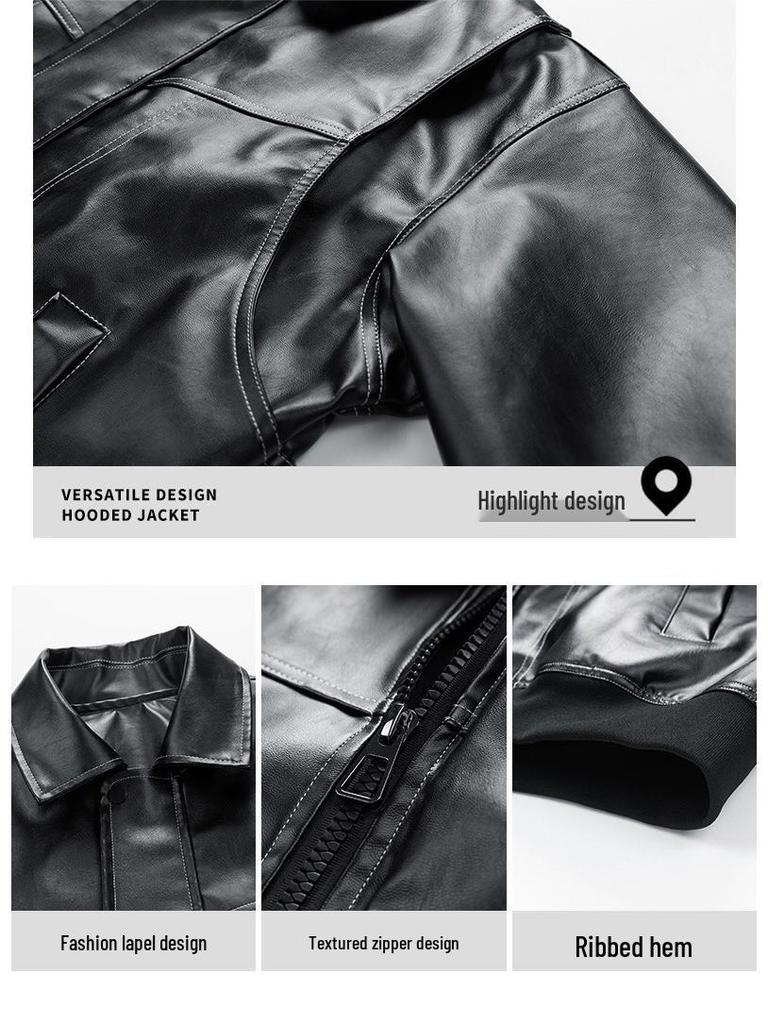 2024 Men's PU Leather Stand Collar Motorcycle Racing Jacket