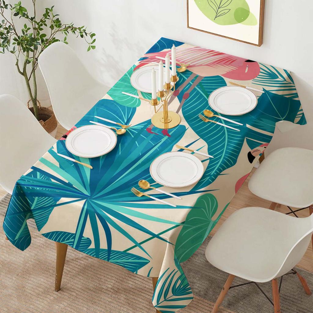 Tropical Flamingo Rectangular Polyester Tablecloth for Dining and Coffee Tables