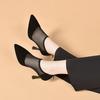 Pointed Mesh Shoes Women's 2025 Spring and Summer New European and American Style Mesh Yarn Hollow Single Shoes Rear Zipper Thin Heel Black Fashion