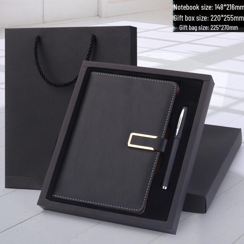 Men's Business Notebook with Printed Pages, Leather Cover, Magnetic Buckle, and Pen Holder. Perfect for Meeting Minutes and Office Use.