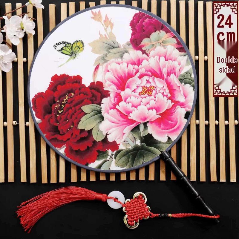 Neuer doppelseitiger runder Cheongsam Performance Tanzfächer