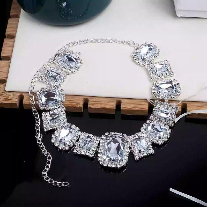 Fashion Style High-Key Dignified Super Flash Rhinestone-Encrusted Earrings Female Minimalist Fashion Rectangular Section Eardrop Necklace Suit