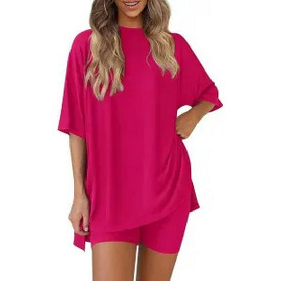 2025 Summer Women's Fashion Loose Solid Color Casual Pajama Set