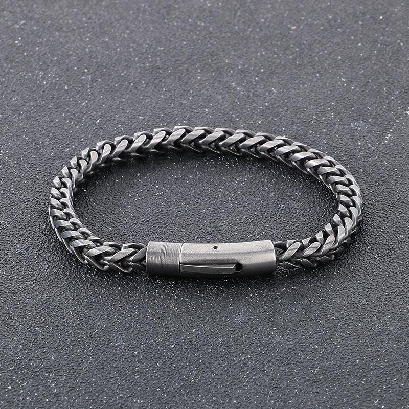 Keel Chain Bracelet, Retro Simple Stainless Steel Round Grinding Front And Back Chain Men'S Bracelet