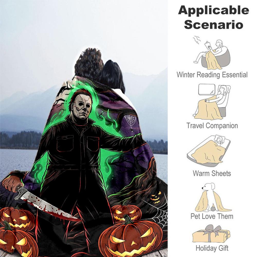 1pc Halloween Michael Myers Outdoor Blanket Lightweight Flannel, Soft & Warm, All Season Use for Sofa, Outdoor, Camping, Living Room, Office, Chair