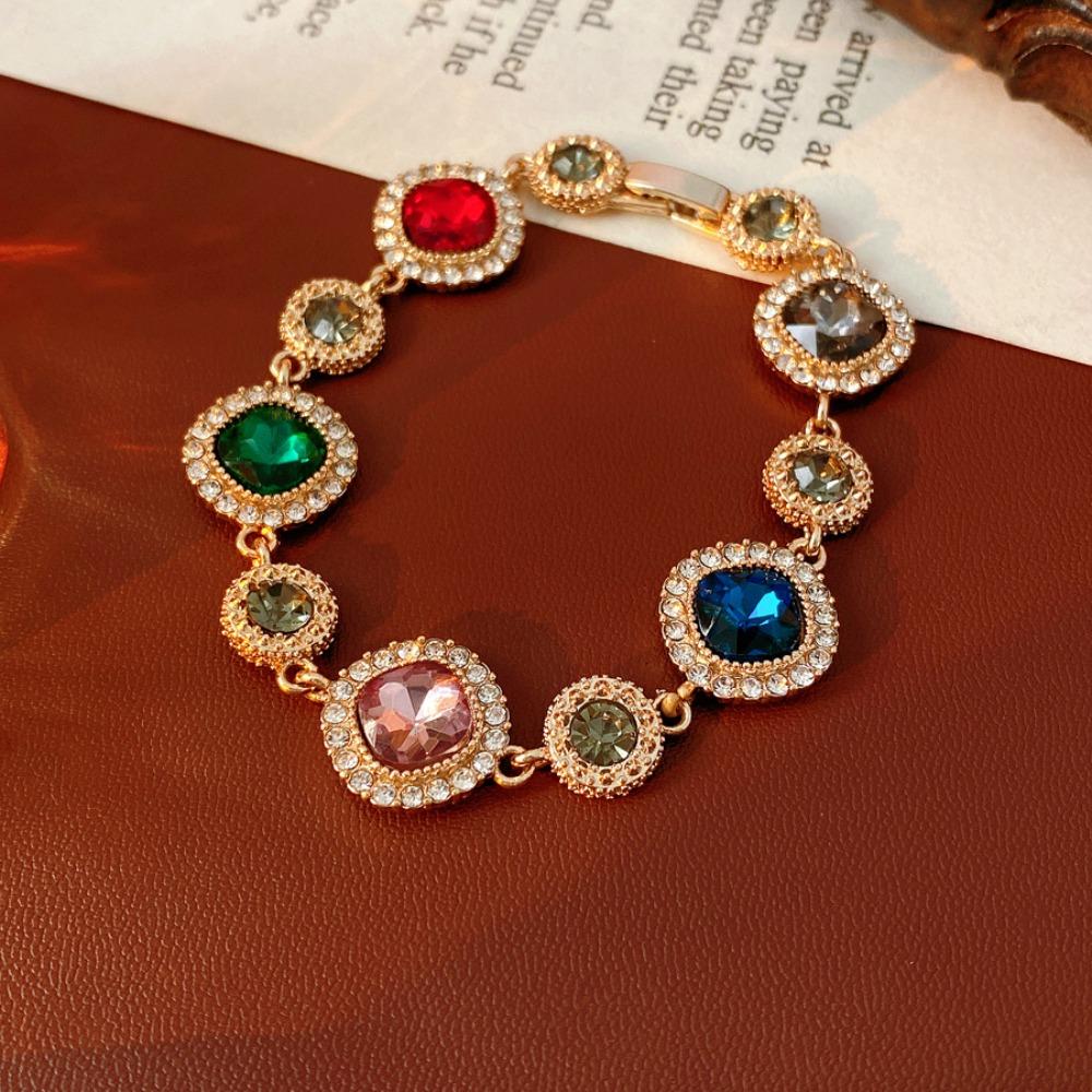 Glänzendes Vintage Strassarmband Gold Geometrischer Armreif Mode Zirkonarmband Partyschmuck