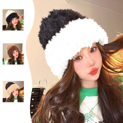 Plush Hat Winter Big Head Thickened Warm Bucket Hat Wool Hat Knitted Autumn and Winter Ear Protection New Hat