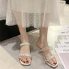 Summer transparent sandals outer wear year crystal high heels thick heel two wear with diamond cool slippers