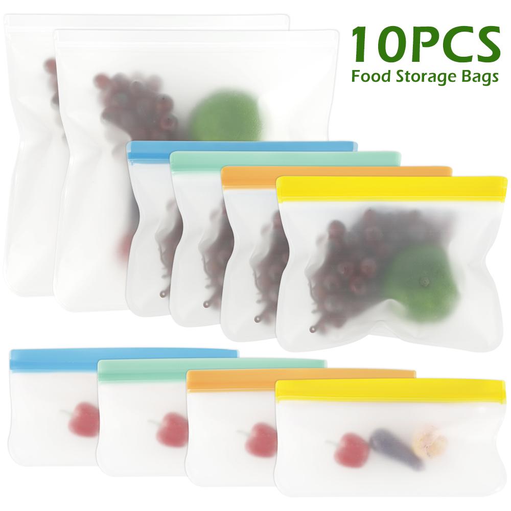 

10Pcs Sealing Food Storage Bags Extra Thick Seal Freezer Bag Zipper Food Pouch Sandwich Bags Reusable Kitchen Travel Picnic