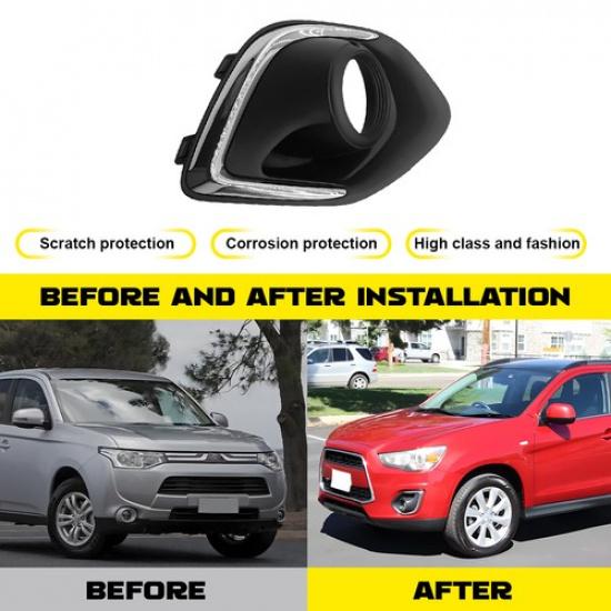 Black Chrome Fog Light Bezel Cover Front Fit Mitsubishi Outlander Sport 13-15 EV
