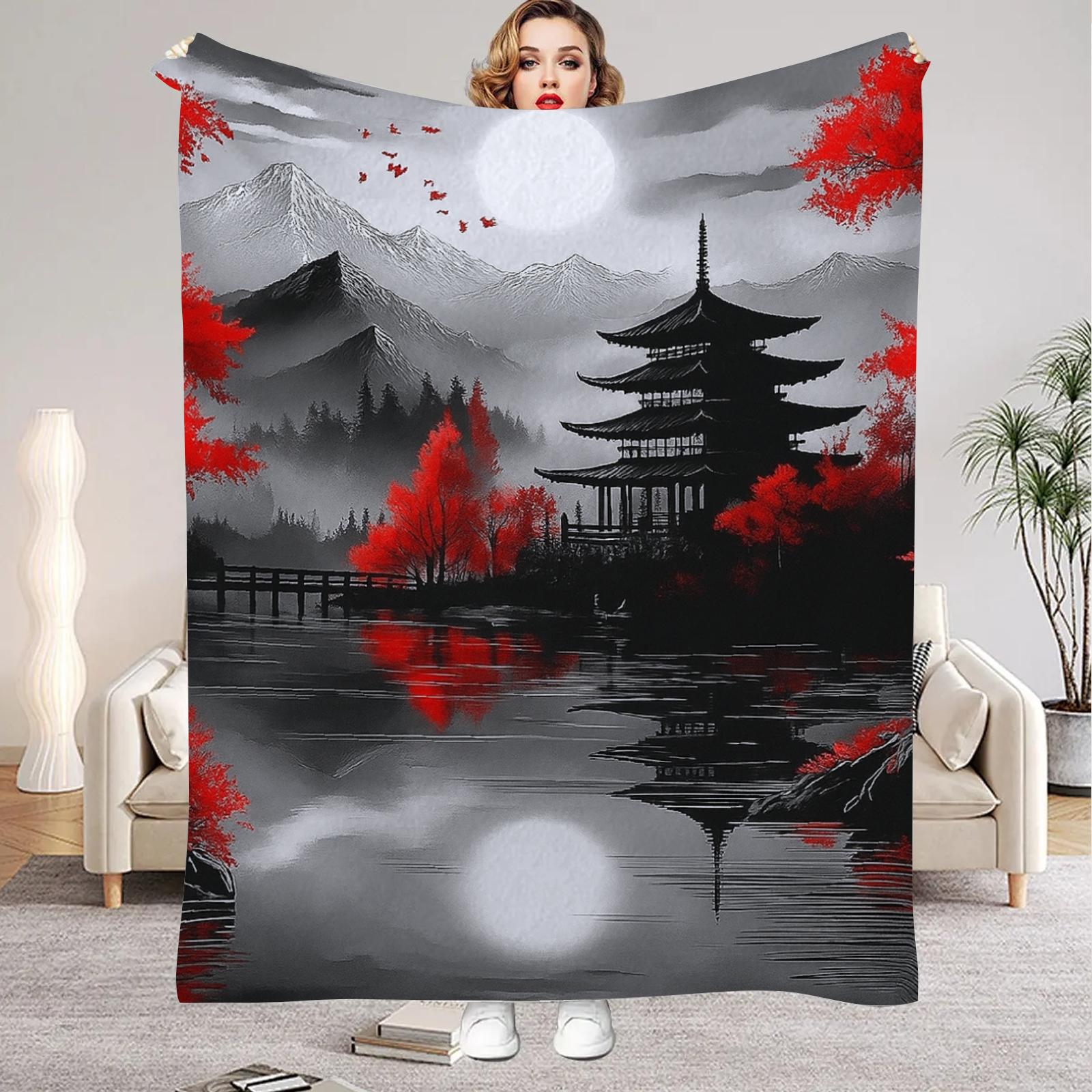 

1Pc Digital Printed Japanese Samurai Flannel Blanket Mattress Cover Blanket for Family BedsSofasOfficesOutdoor Camping 75x100cm (30x40inch)
