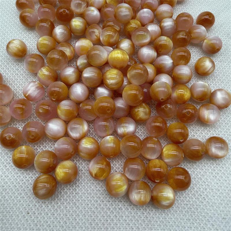 20pcs 10mm Flowing Light Dyeing Gilded Resin Beads Imitation Cat Eye Beads DIY Bracelet Beads Phone Chain Decoration