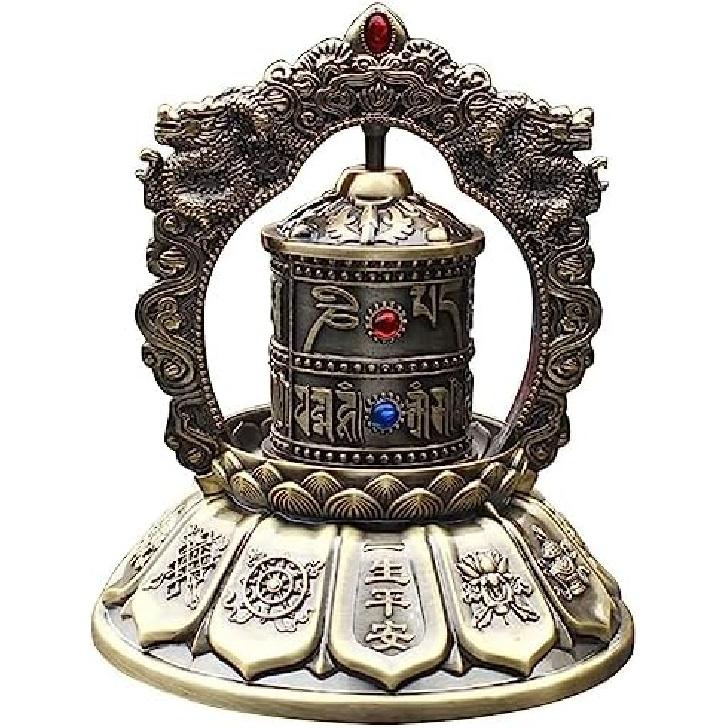 Buddhist Solar Spinning Prayer Wheel, Silent Tibetan Prayer Wheel - Om Mani Padme Hum, Table Top Decorations Ornaments for