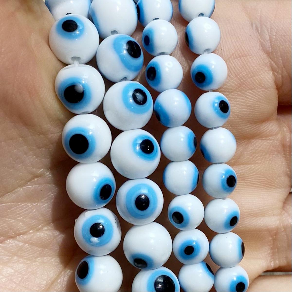 

4/6/8 мм красочные круглые бусины от сглаза свободные глазурованные стеклянные бусины лэмпворк для изготовления ювелирных изделий 6mm 65pcs белый