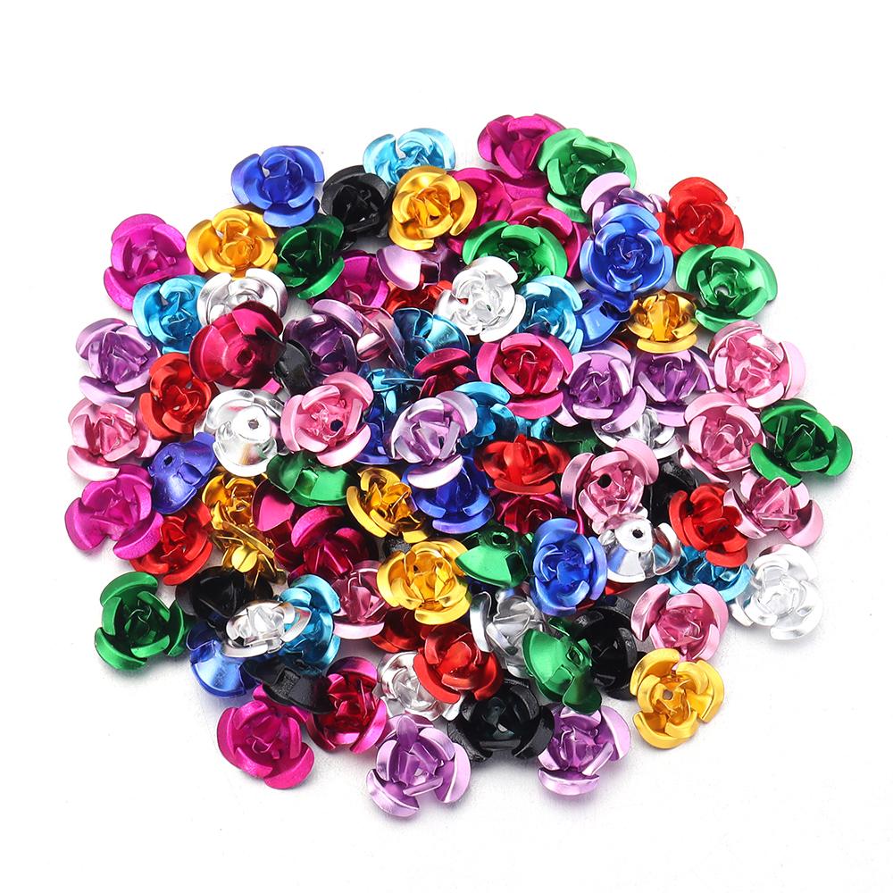 50/100pcs Aluminum Rose Flower Metal Mixed Color Flowers For Wedding Party DIY Jewelry Making Crafts Earring Headwear Decoration