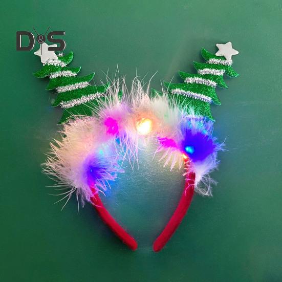 Women Girl Hair Hoop LED Christmas Reindeer Santa Claus Decor Headband Cartoon Style Cosplay Headband Photography Props