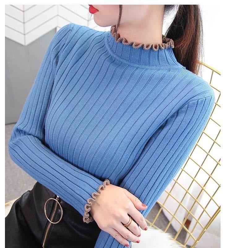 Herbst/Winter Dicke Strickwaren Damen Rollkragenpullover Kurz Slim Gestrickter Pullover