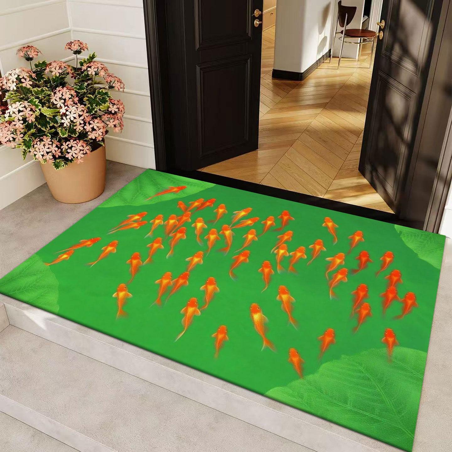 Blue Silver Fish Pattern Entrance Mat Red Foot Mat Purple Thick Carpet Entrance Rugs Kitchen Front Door Nonslip Area Foot Mats 40X60CM