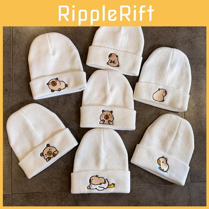 Capybara Womens Animal Embroidered Beanie For Casual Outdoor Wear