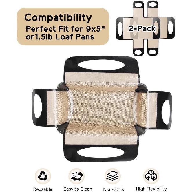 Reble Silicone Bread Loaf Pan Liner, Food-Grade Silicone Bread Sling, Loaf Pan Lifters - Non-Stick&Easy Clean Dough Transfer Tool with 4 Handles -
