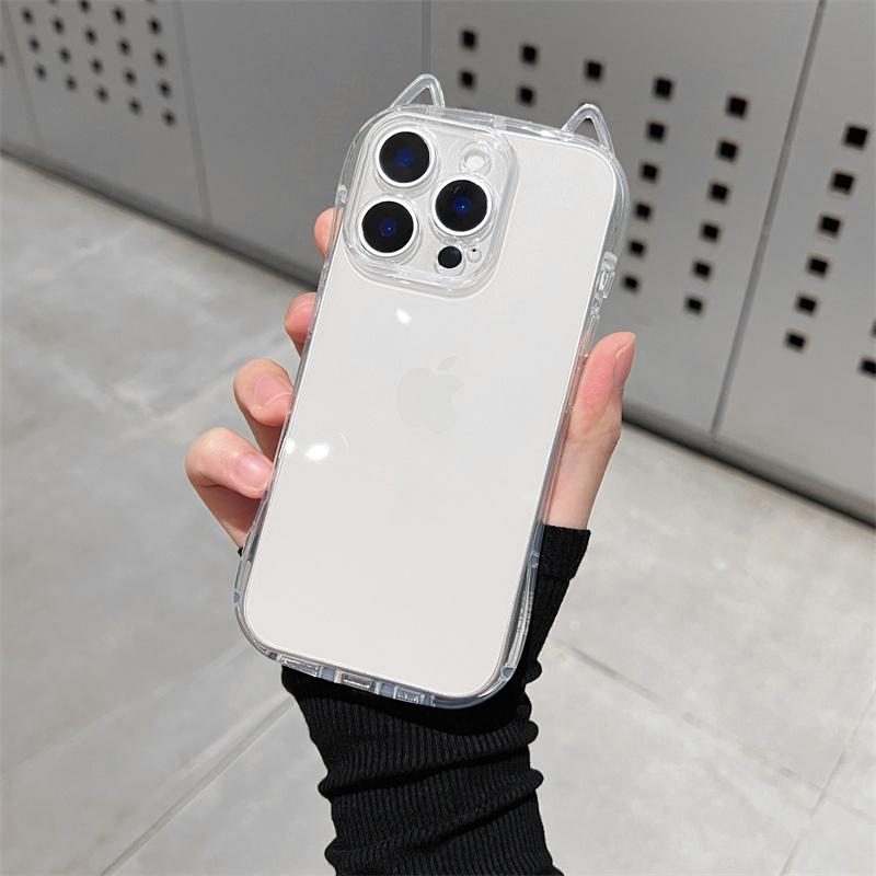 Case For iPhone 17 Pro Max Air Cute Cat 3D Ears Transparent Phone Case For 16 15 13 11 12 14 Plus Soft Clear TPU Back Cover Shell