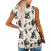 Women's Fashion Floral Printing Pleated Sleeveless Casual T-shirt Vest Button Top
