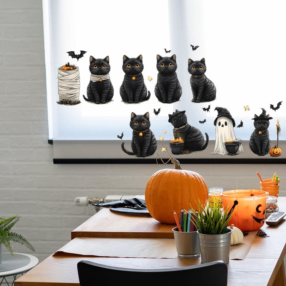 Cute Halloween Black Cat Bat Ghost Bedroom Home Decoration Wall Stickers