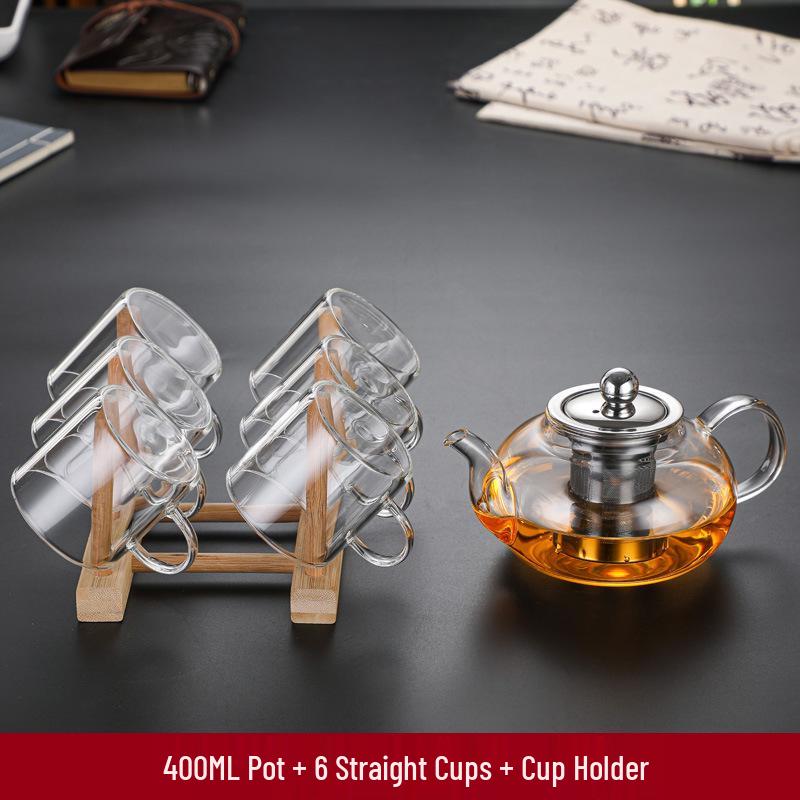 High-Temperature Resistant Glass Fiber Leak-Proof Tea Set: Thickened Borosilicate Glass Gongfu Teapot & Cups