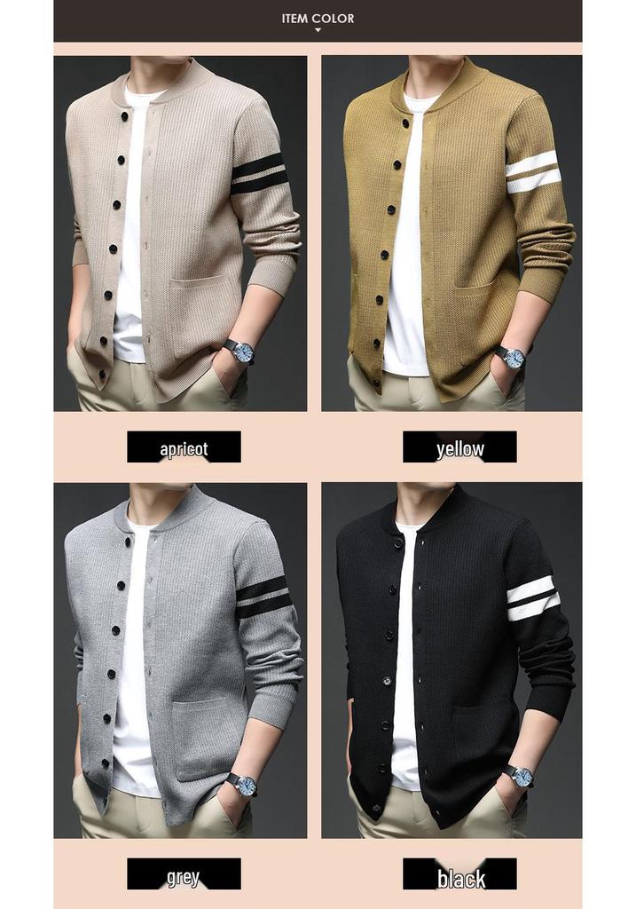 Men's Slim Fit Knit Cardigan with Stand Collar - 2025 Autumn/Winter Korean Style Fashion Trend Warm Sweater Jacket
