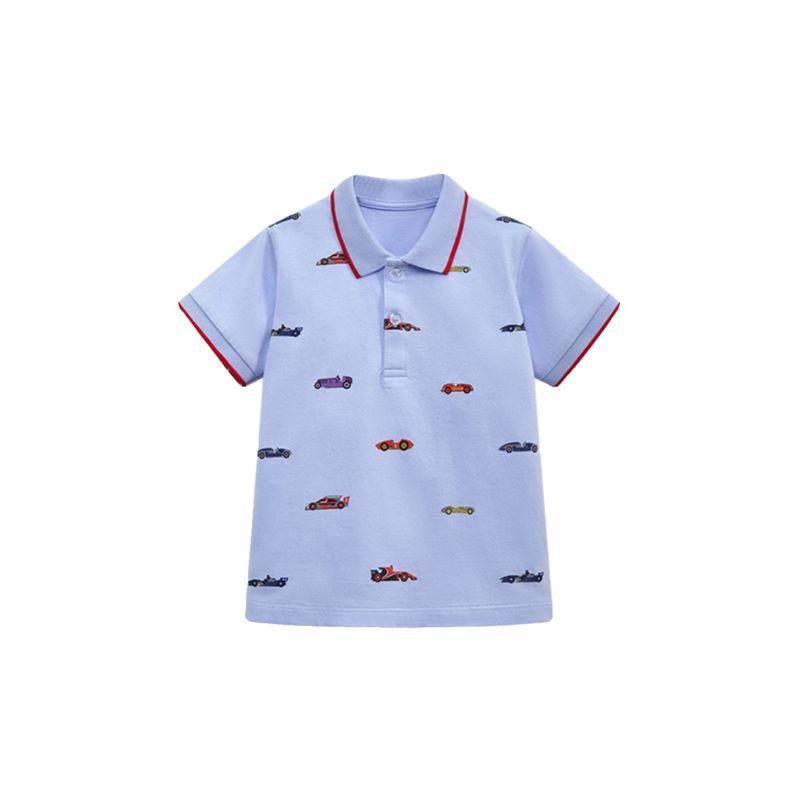 Boys' Blue Short-Sleeved Polo Shirt Baby Racing Lapel Half-Sleeved Kidsren's Pure Cotton T-Shirt Base Shirt Baby Top t
