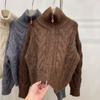 Autumn/Winter Twist Double Zipper Cardigan Sweater Women Fashion Elegant Turtleneck Loose Retro Knitted Jackets New Casual Solid Office Clothing
