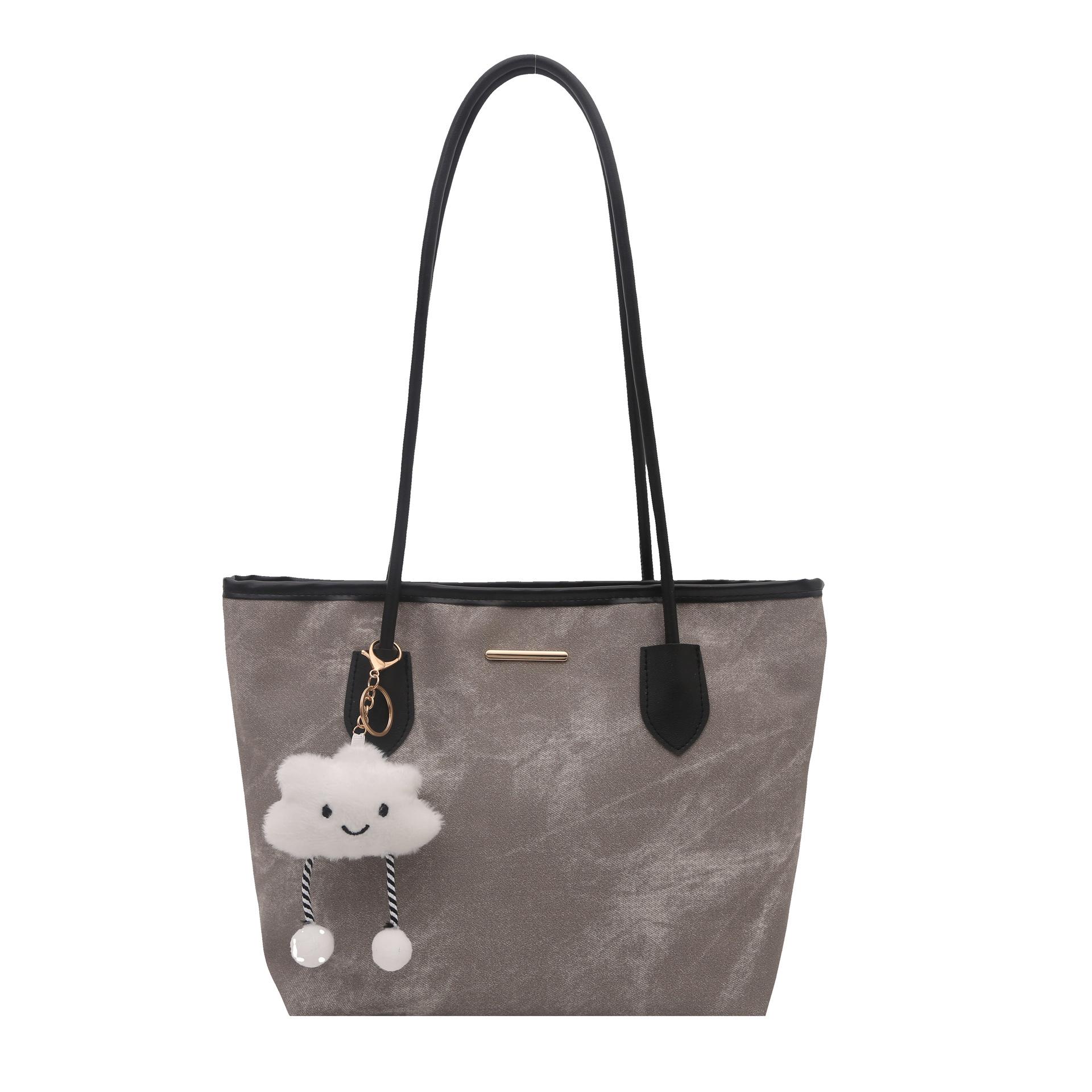 

Large capacity women s bag tote bag, new textured shoulder bag, college student class handbag, commuter bag without pendant серый