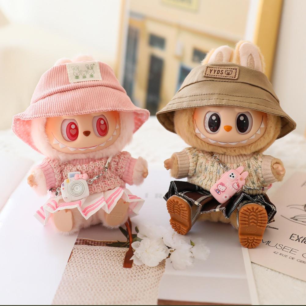 Mini Doll'S Clothes Outfit Accessories For 15-17cm Labubu Idol Knitted Sweater JK Pleated Skirt Camera Shoes Set Clothing Gift