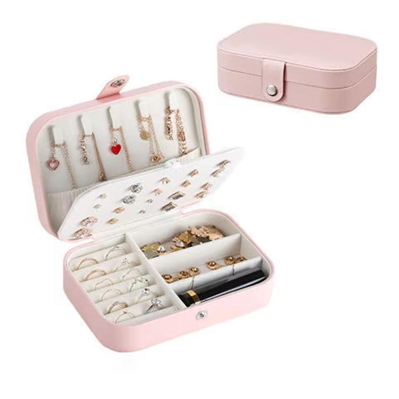 Boîte Organisateur de Bijoux de Voyage Portable en Cuir PU Étui de Rangement Boucle d'Oreille Bague Collier Étui de Rangement pour Bijoux Présentoir Femme