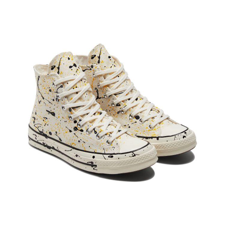Converse Zapatillas Unisex Chuck 70 High Archive Salpicaduras de Pintura - Egret Crema Negro Amarillo A01170C