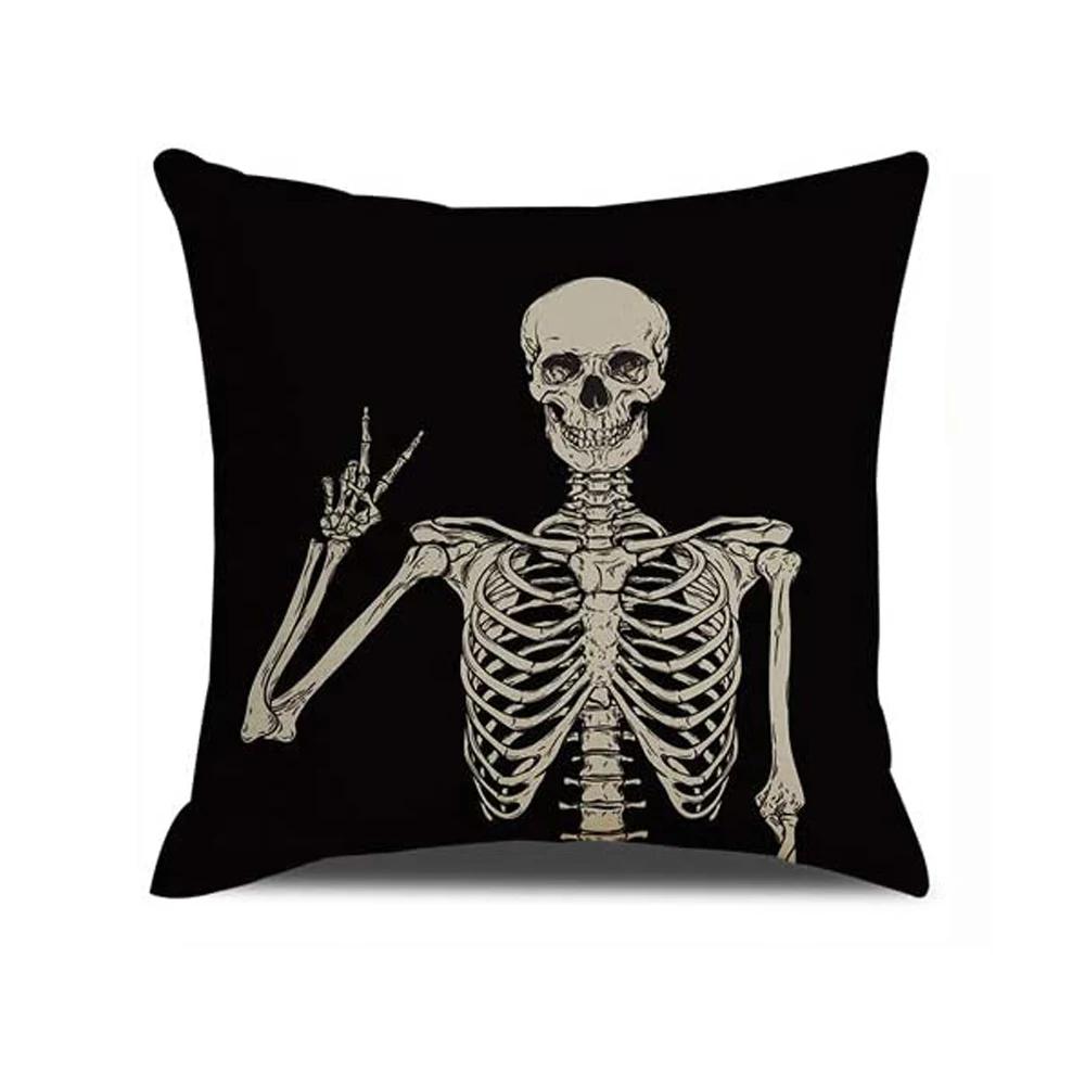 Horror Skeleton Art Print Pattern Cushion Cover Home Living Room Sofa Decoration Throw Pillow
