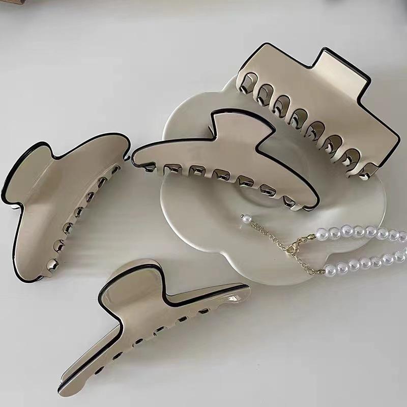 Elegant Black and White Acetate Claw Hair Clip - Medium Size