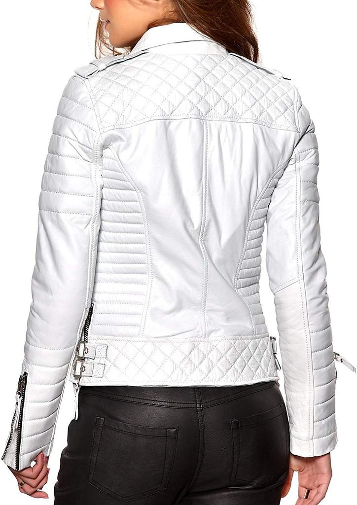 Stylish White Handmade Women's Jacket New Motorcycle Biker Real Lambskin Leather