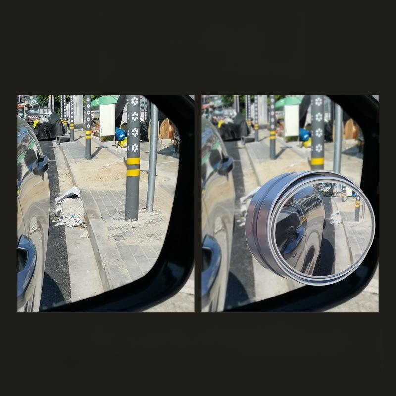 1PAIR Car Reversing Rearview Mirror Paste Type Car Small Round Mirror 360 Degree Adjustable Large Field of View Auxiliary Wide-angle Blind Spot Mirror