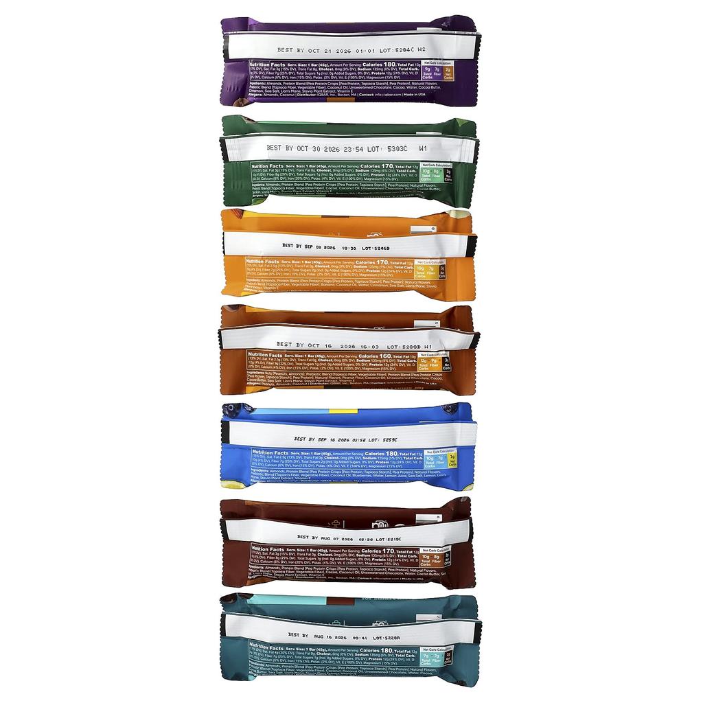 IQBAR, Plant-based Protein Bar, 7-Flavor Sampler, 7 Flavors, 45g (1.6oz) each